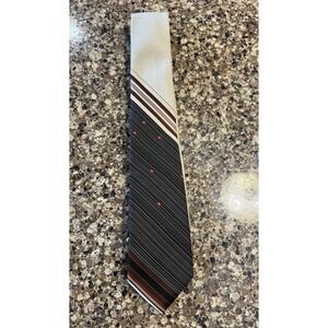 Gianno Italian Import Men's Necktie Black Beige Striped Floral Pattern Vintage